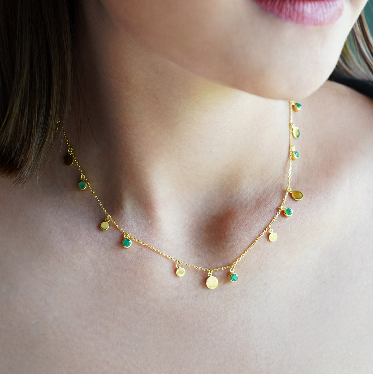 IBU ZAMBIAN EMERALD DISC NECKLACE