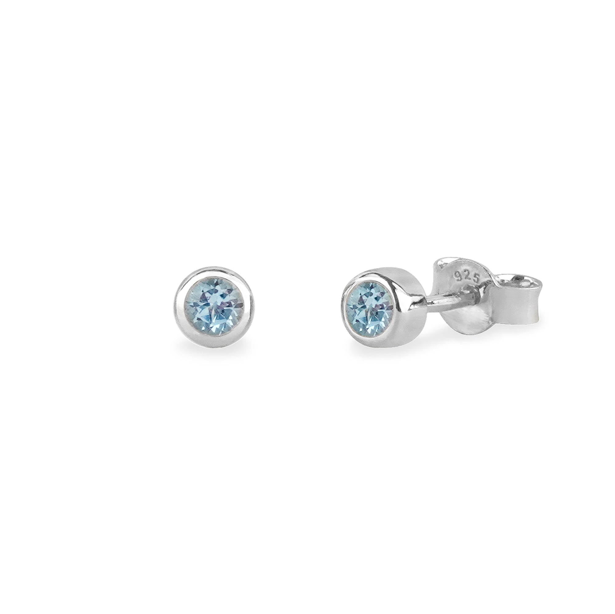 Tiny Single Bezel Earrings - Blue Topaz | BITS OF BALI JEWELRY