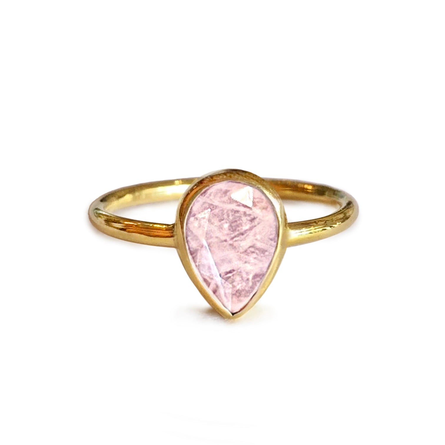 MEDIUM TEAR DROP ROSE QUARTZ RING