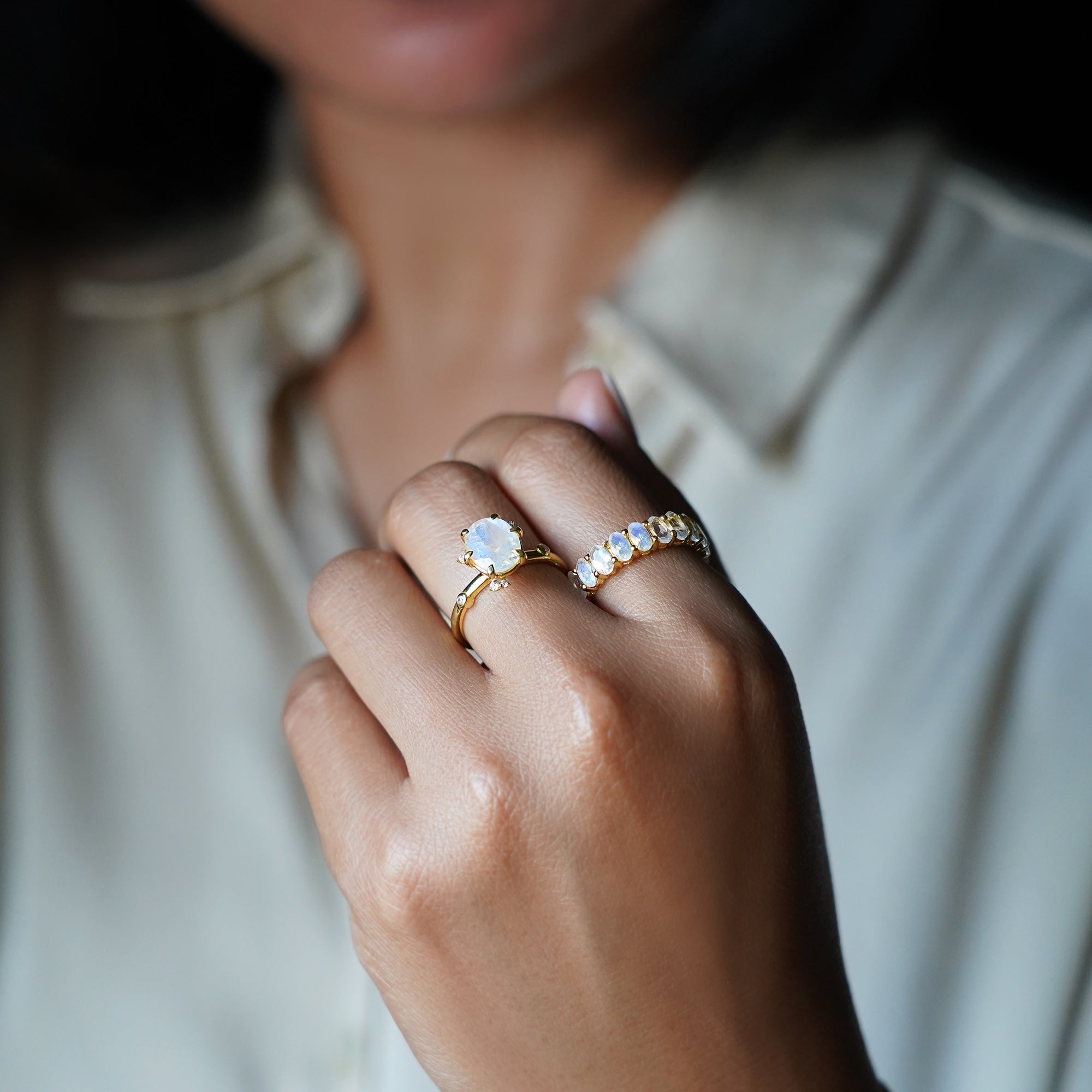 IBU IBU RAINBOW MOONSTONE ETERNITY BAND RAINBOW MOONSTONE RING