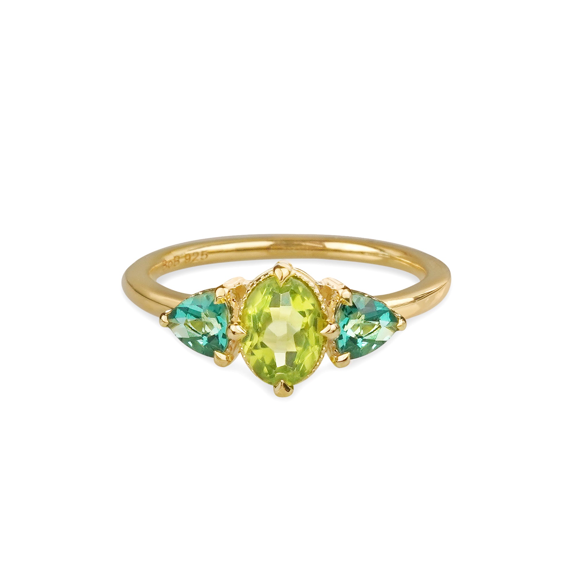 IBU TRIO VINTAGE PERIDOT & GREEN QUARTZ RING