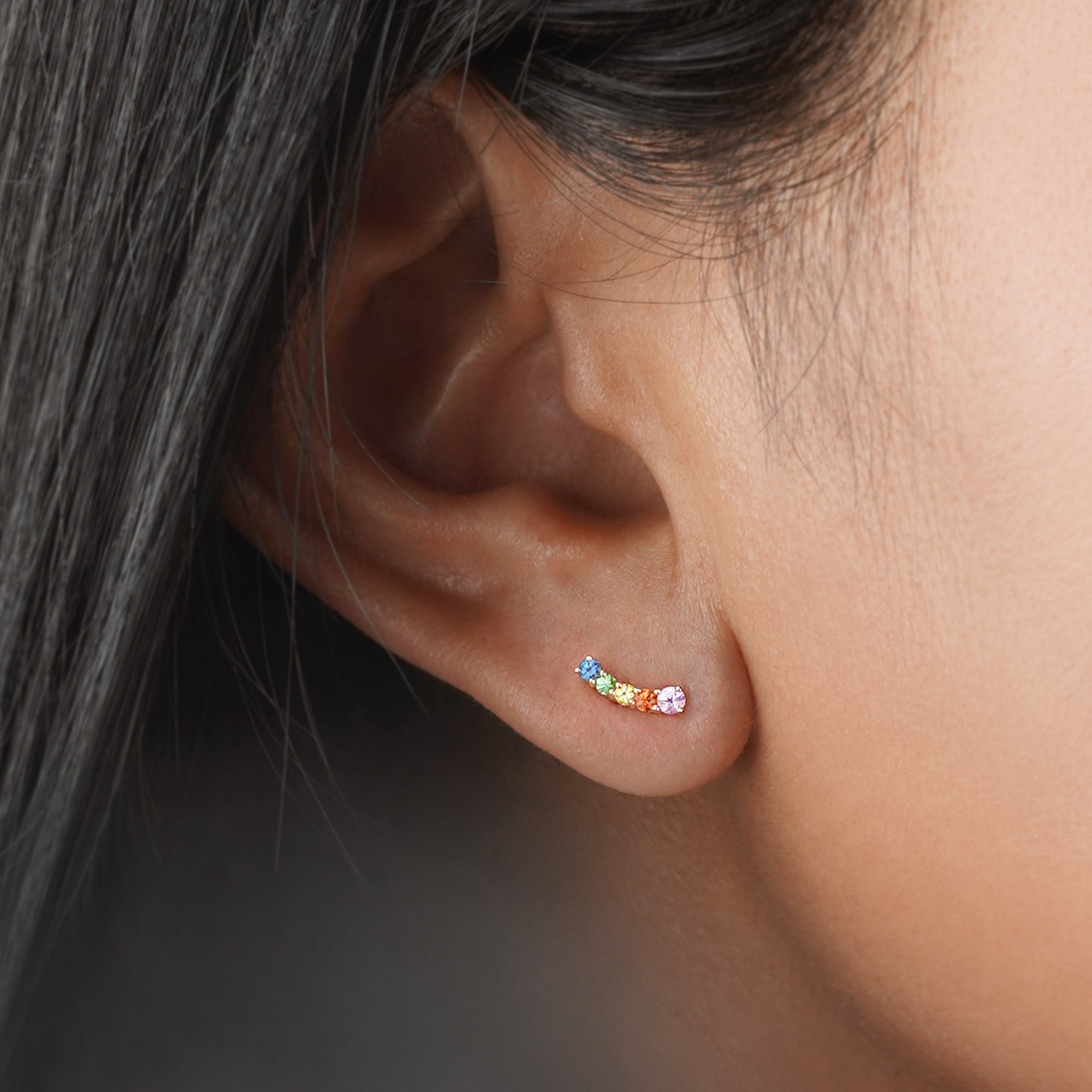 MULTI COLORED SAPPHIRE EAR CLIMBERS - SOLID 14K YELLOW GOLD | BITS OF BALI JEWELRY