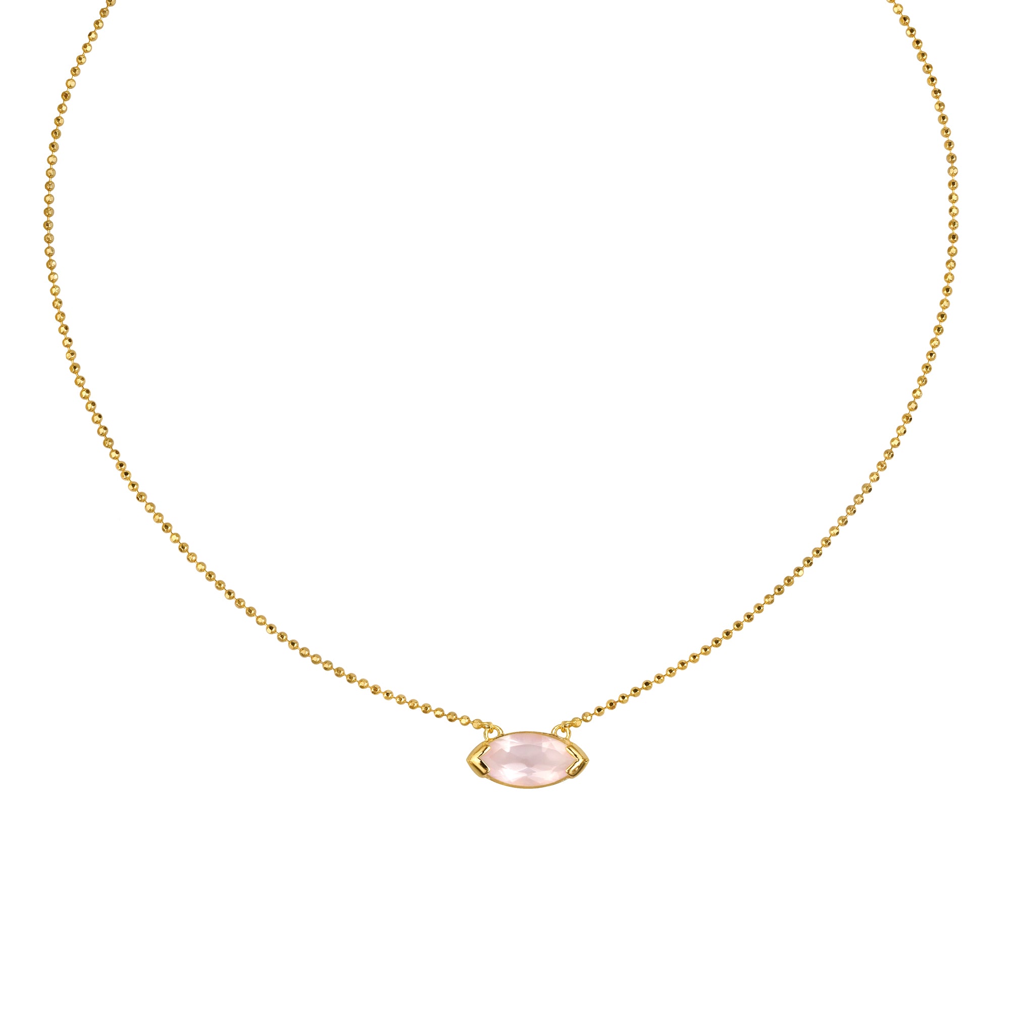 IBU LARGE MARQUISE PENDANT NECKLACE - ROSE QUARTZ