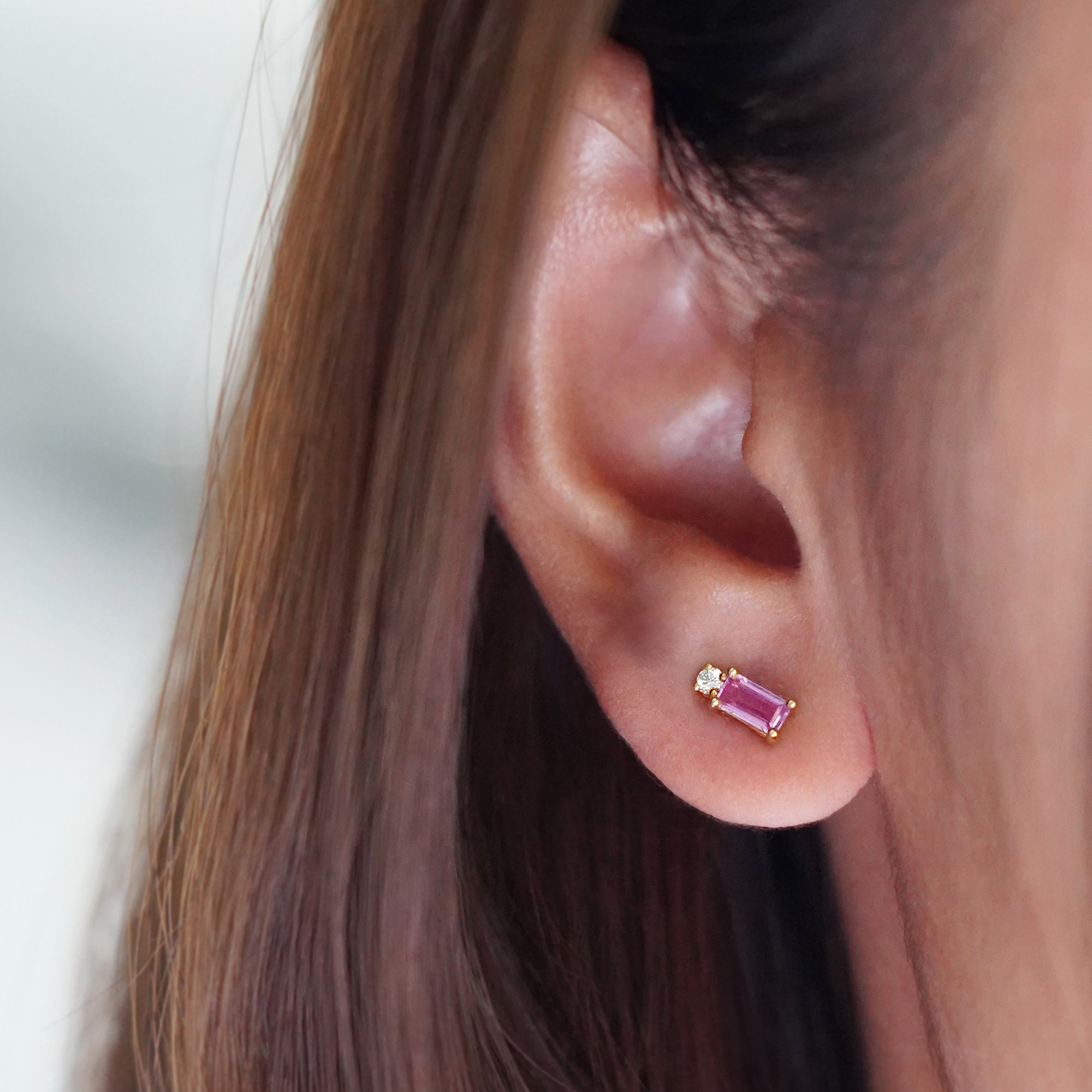 PINK SAPPHIRE & DIAMOND EARRINGS - SOLID 18K YELLOW GOLD