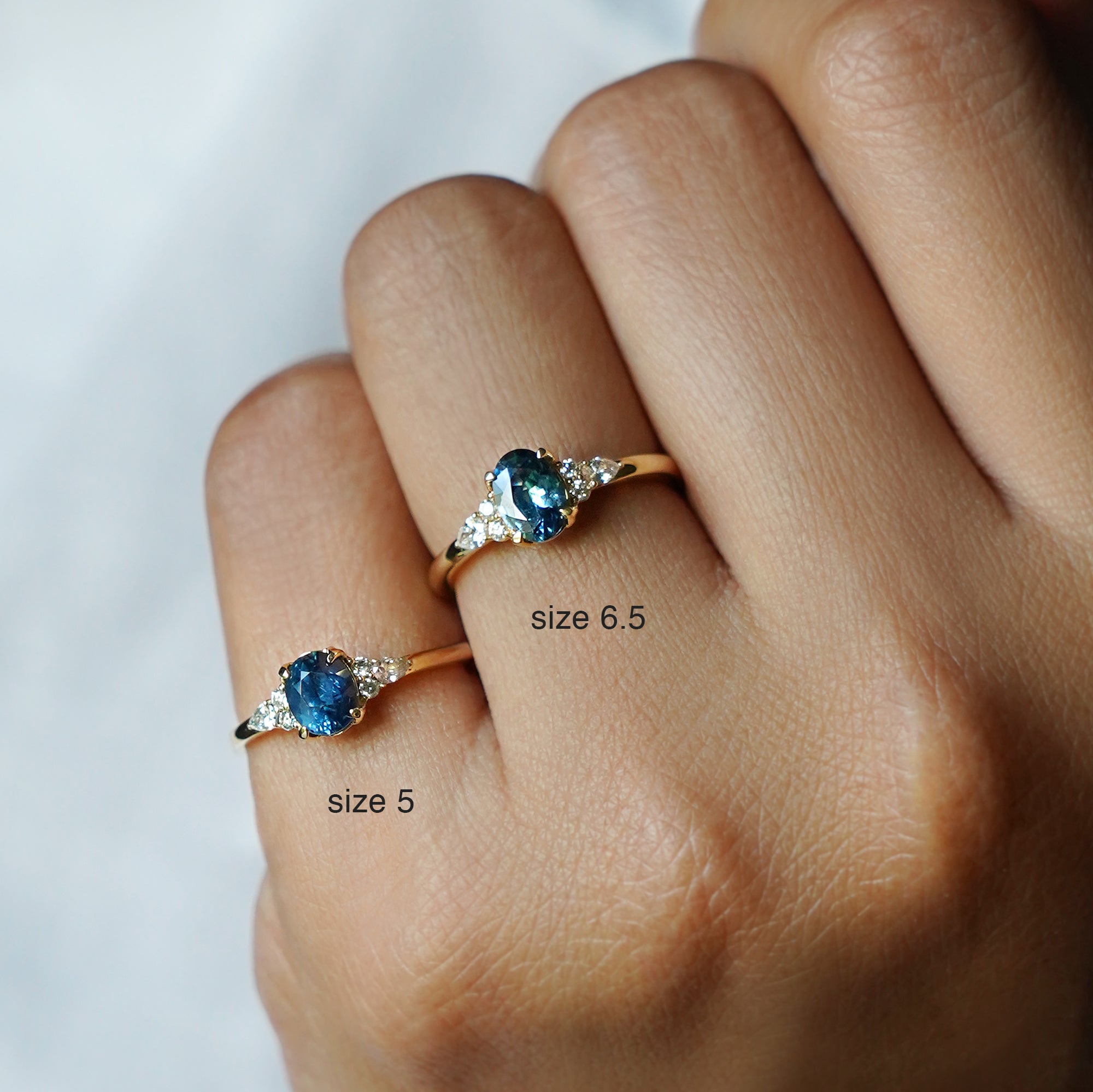 Teal Sapphire With Six Side Diamond Ring - Solid 18K Yellow Gold | BITS OF BALI JEWELRY