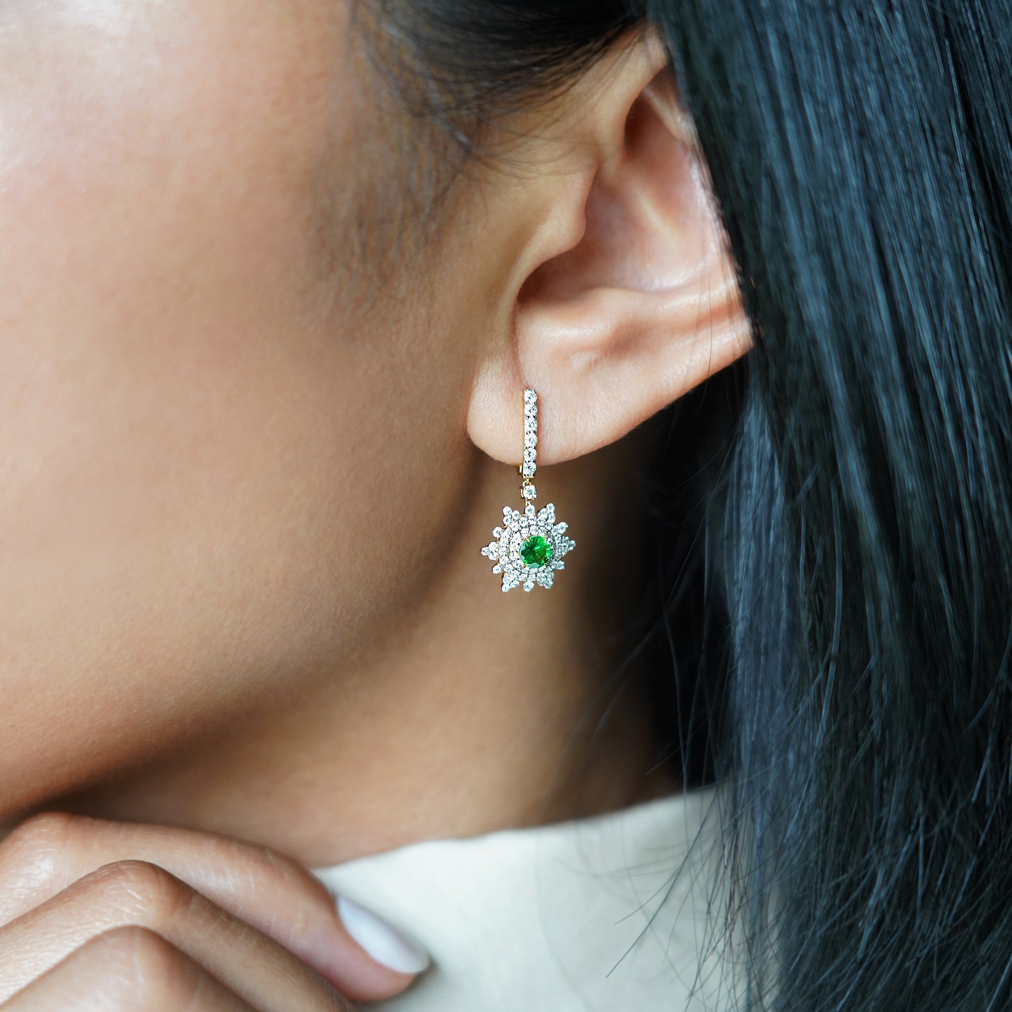 Snow Flakes Tsavorite & Diamond Earrings 16 - Solid 18K Yellow Gold | BITS OF BALI JEWELRY