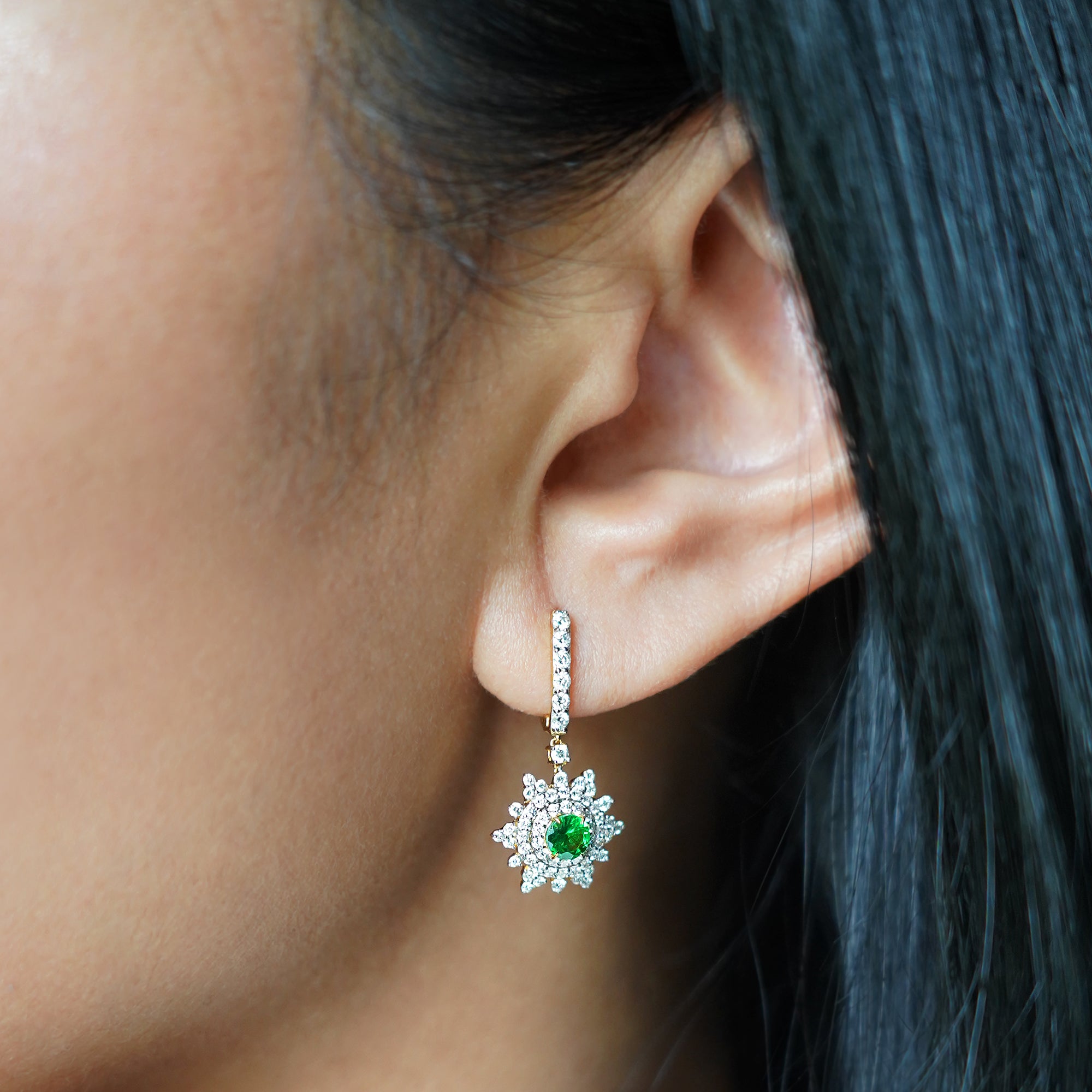 Snow Flakes Tsavorite & Diamond Earrings 16 - Solid 18K Yellow Gold | BITS OF BALI JEWELRY