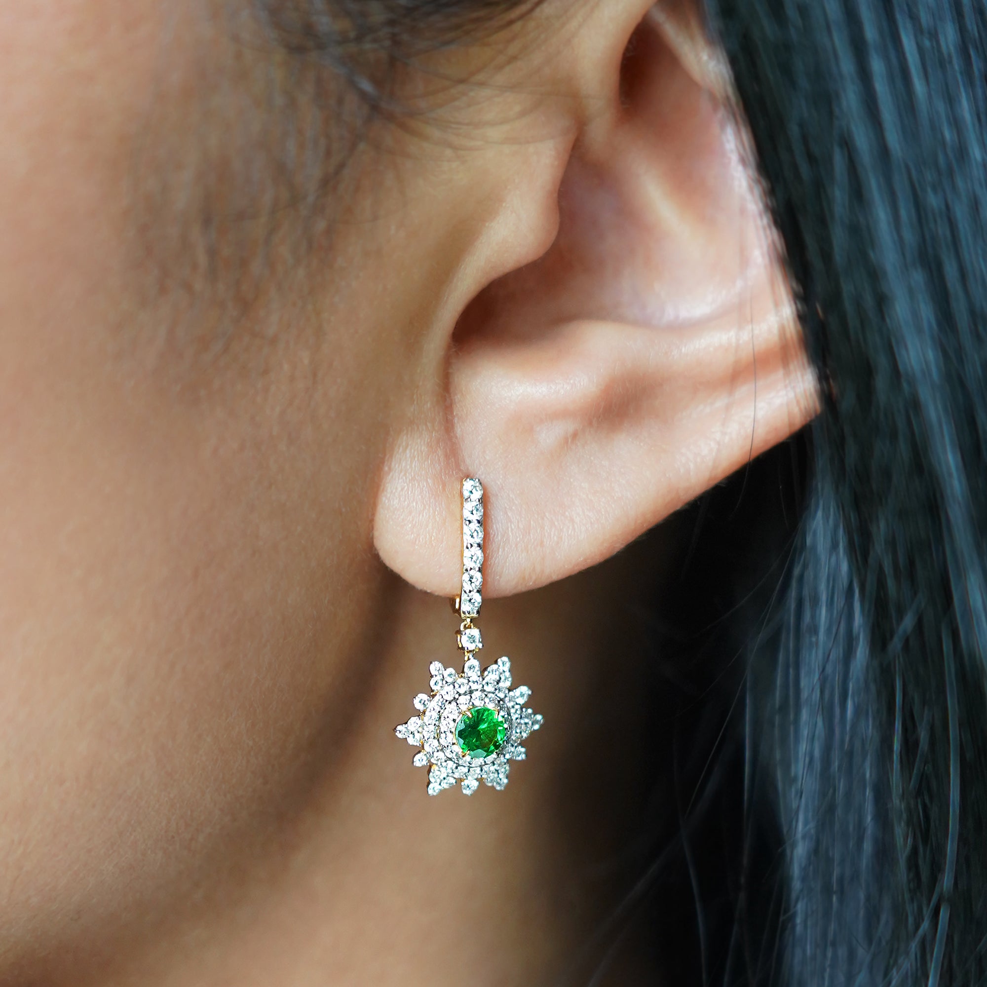 Snow Flakes Tsavorite & Diamond Earrings 16 - Solid 18K Yellow Gold | BITS OF BALI JEWELRY