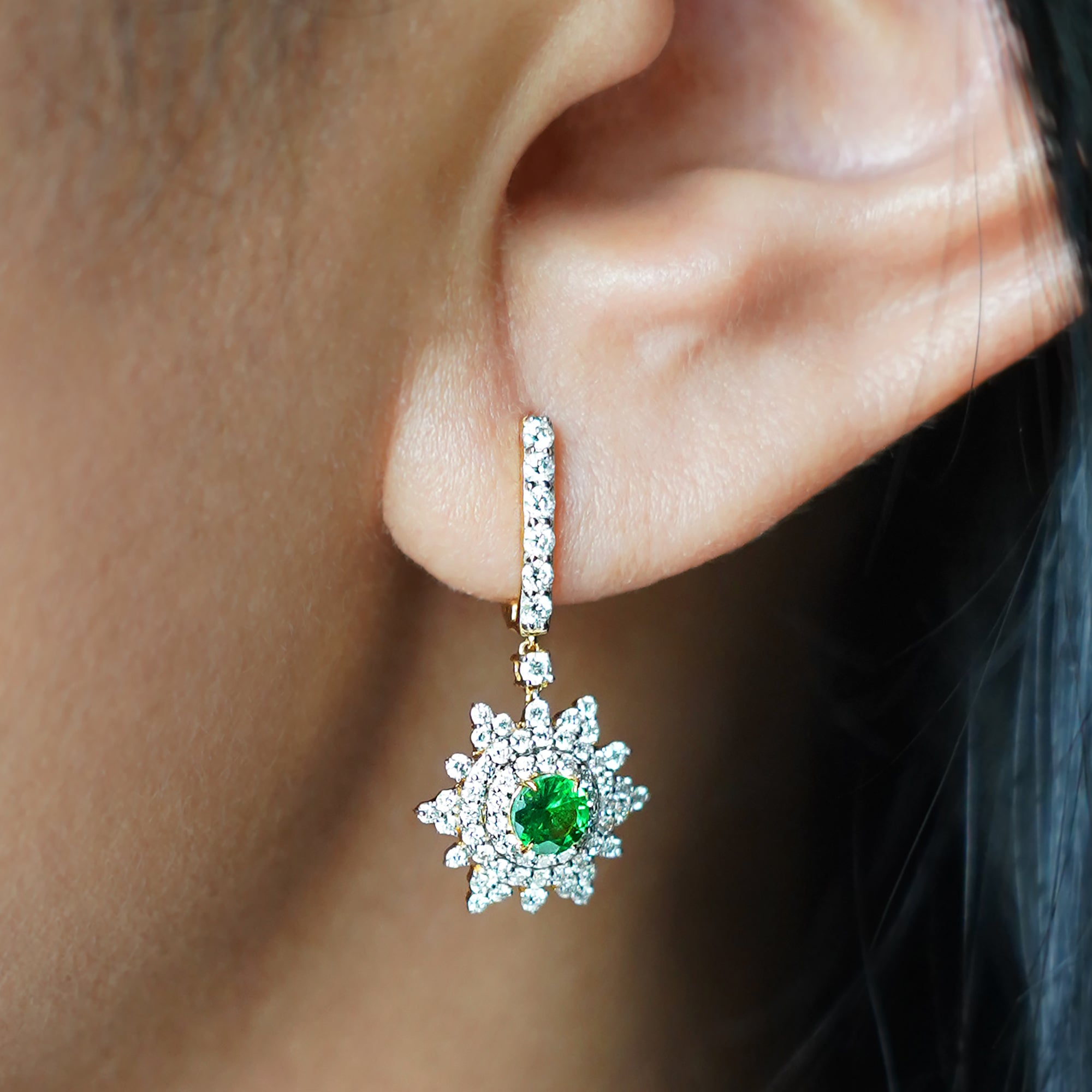 Snow Flakes Tsavorite & Diamond Earrings 16 - Solid 18K Yellow Gold | BITS OF BALI JEWELRY