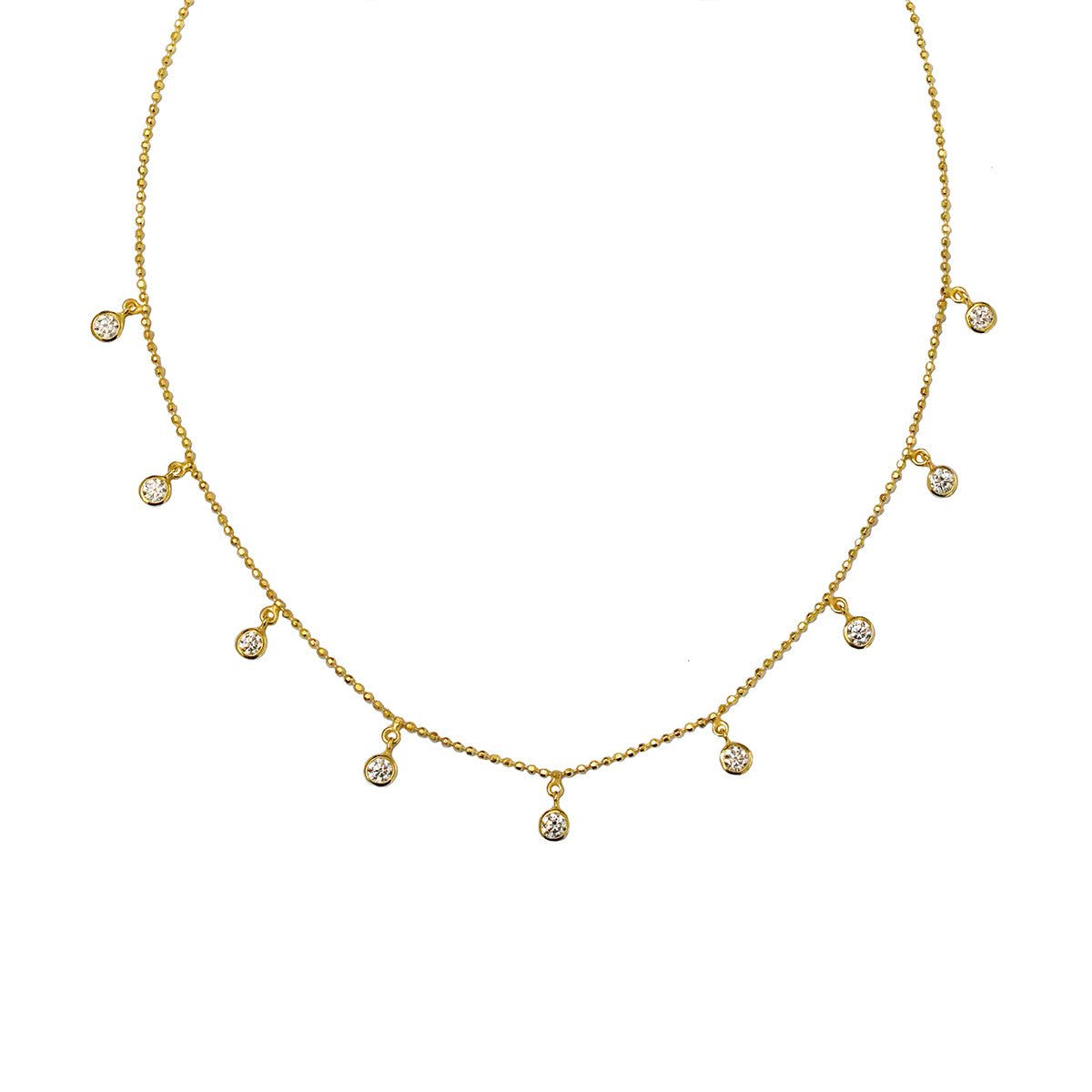 DIPTA 9 STONE WHITE SAPPHIRE NECKLACE - SOLID 18K GOLD - BITS OF BALI JEWELRY