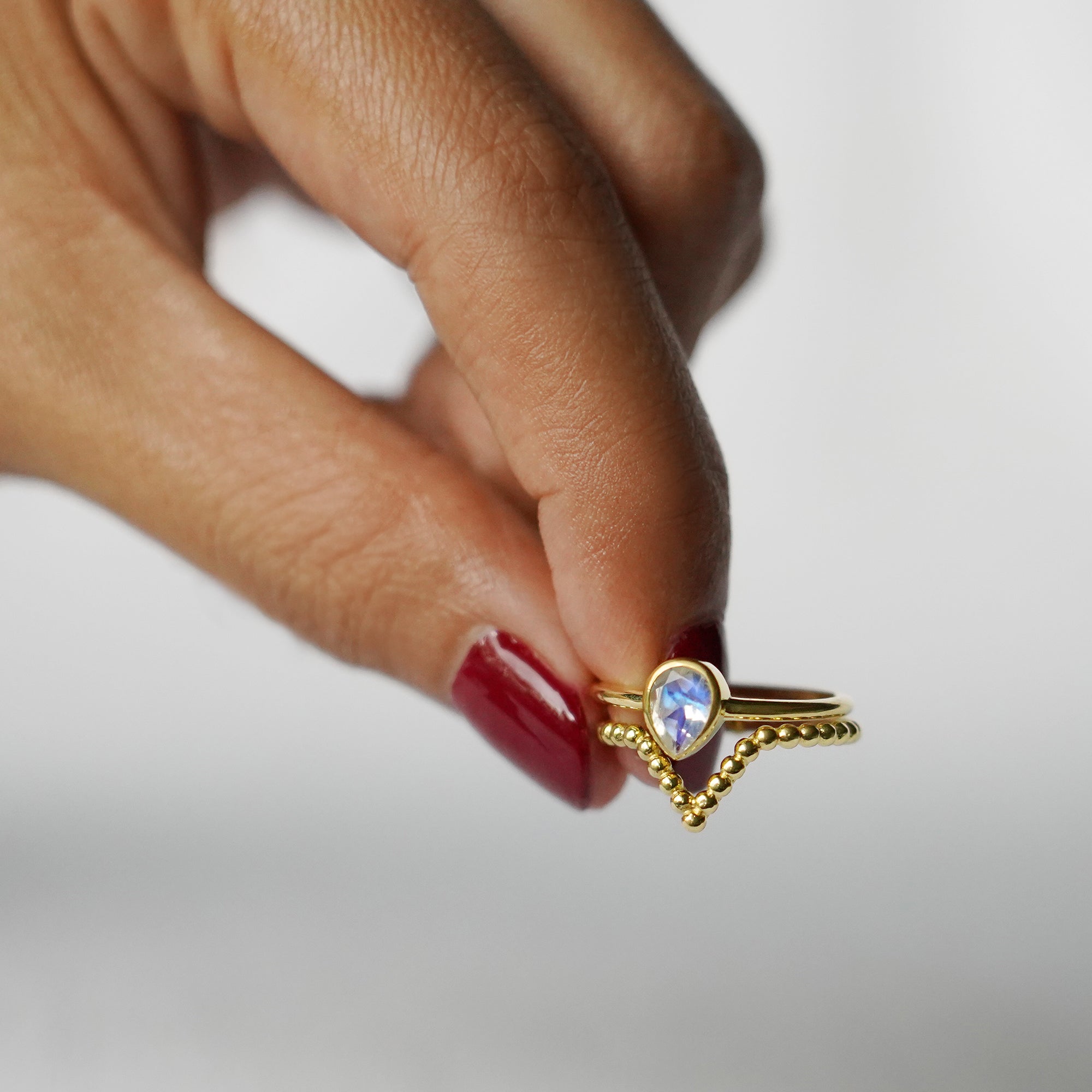 Dipta Rainbow Moonstone Ring - Solid 14K Gold | BITS OF BALI JEWELRY