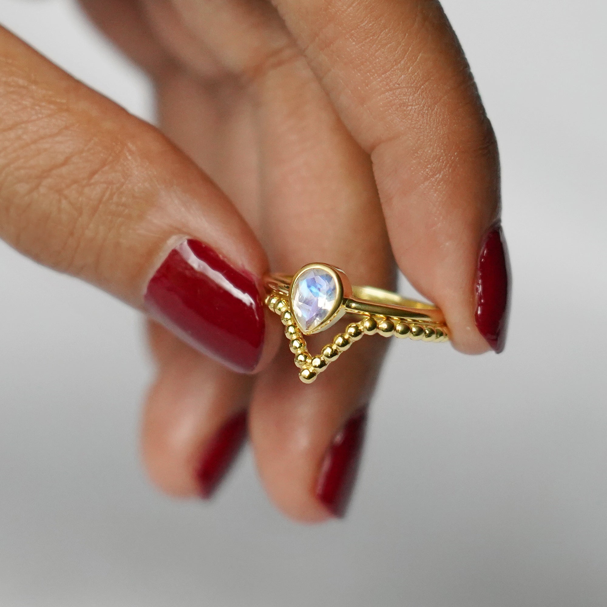 Dipta Rainbow Moonstone Ring - Solid 14K Gold | BITS OF BALI JEWELRY