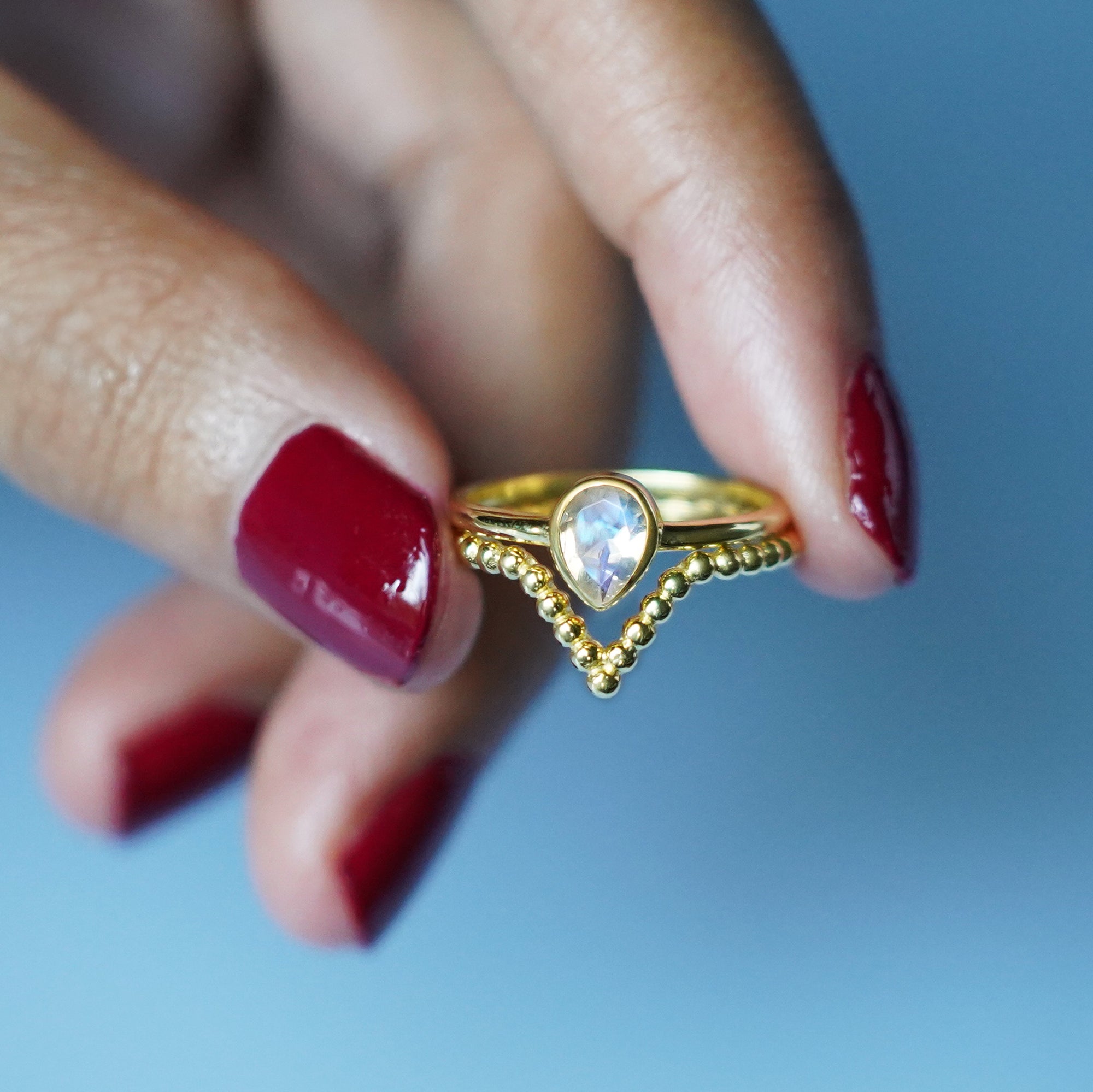 Dipta Rainbow Moonstone Ring - Solid 14K Gold | BITS OF BALI JEWELRY