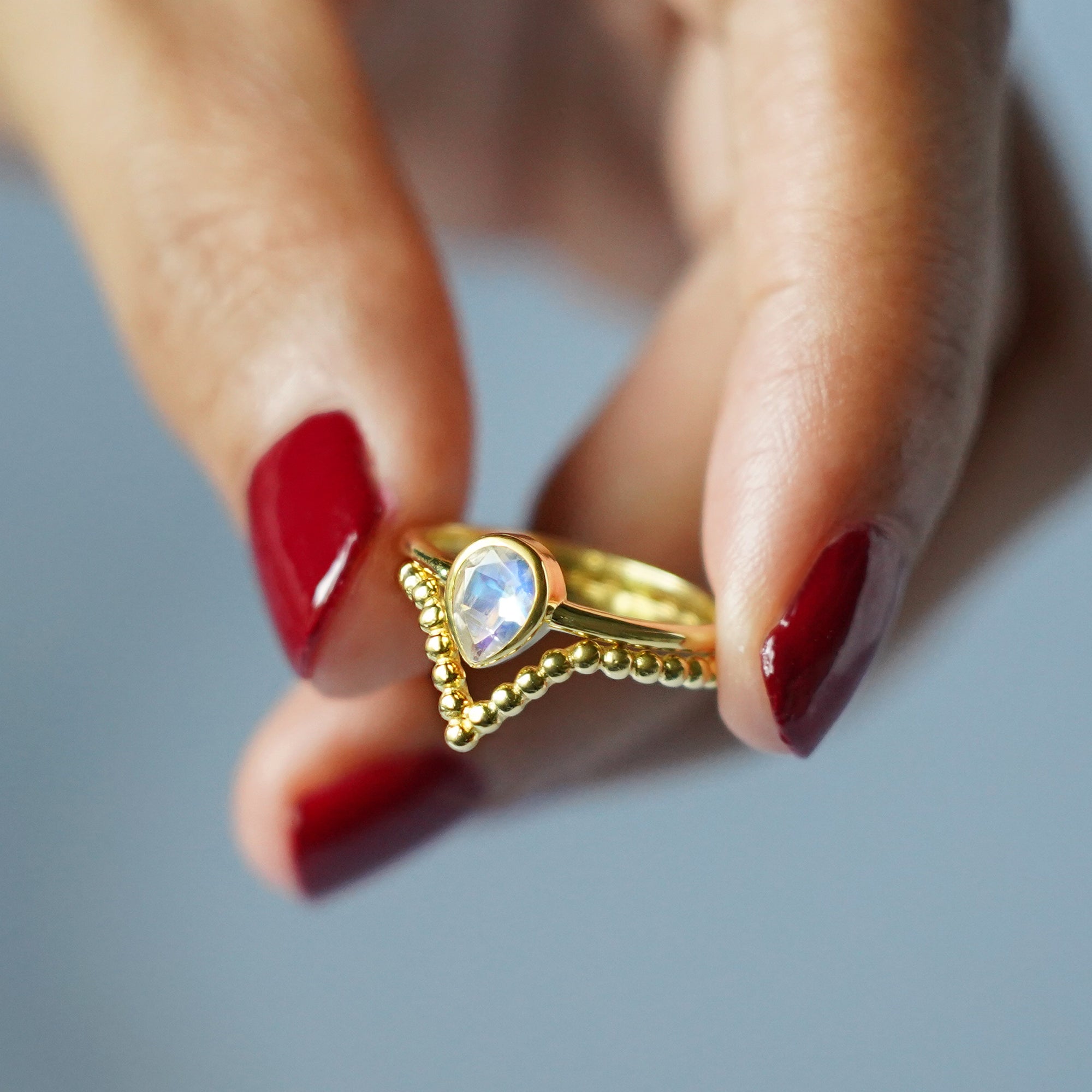 Dipta Rainbow Moonstone Ring - Solid 14K Gold | BITS OF BALI JEWELRY