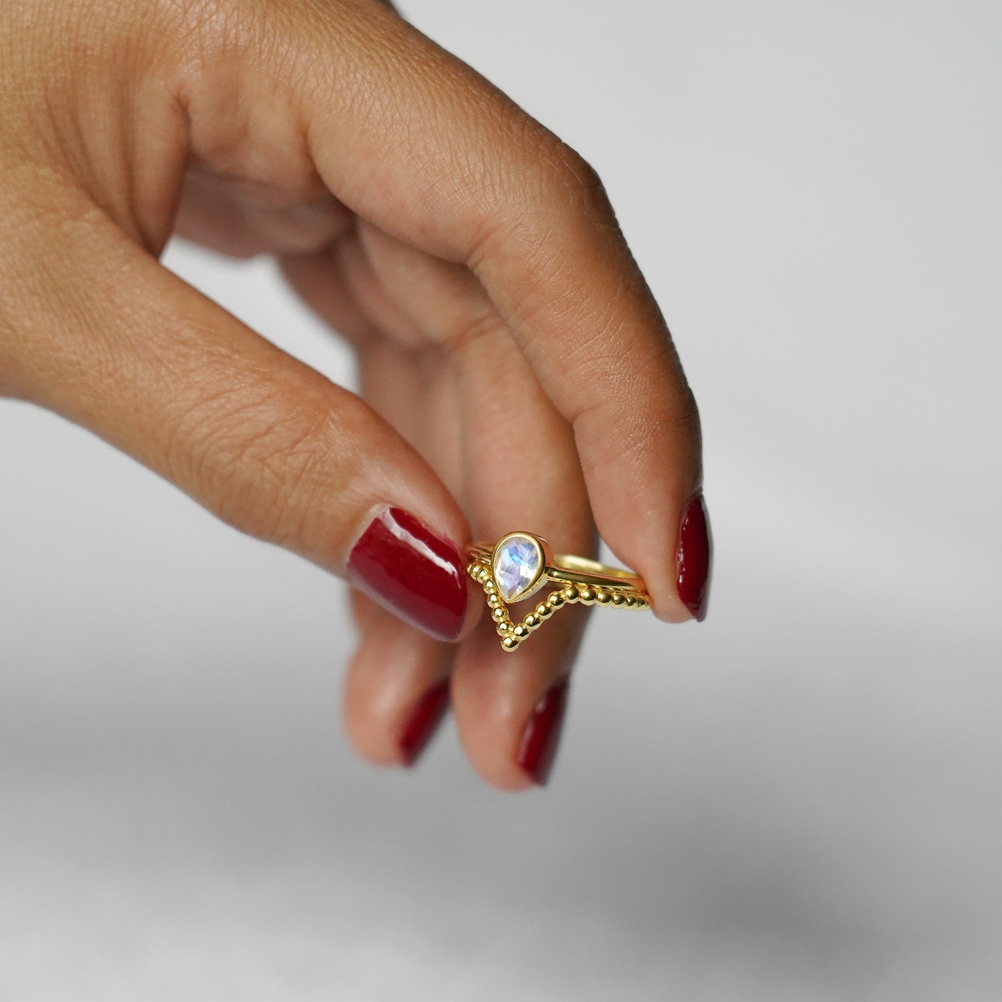 Dipta Rainbow Moonstone Ring - Solid 14K Gold | BITS OF BALI JEWELRY