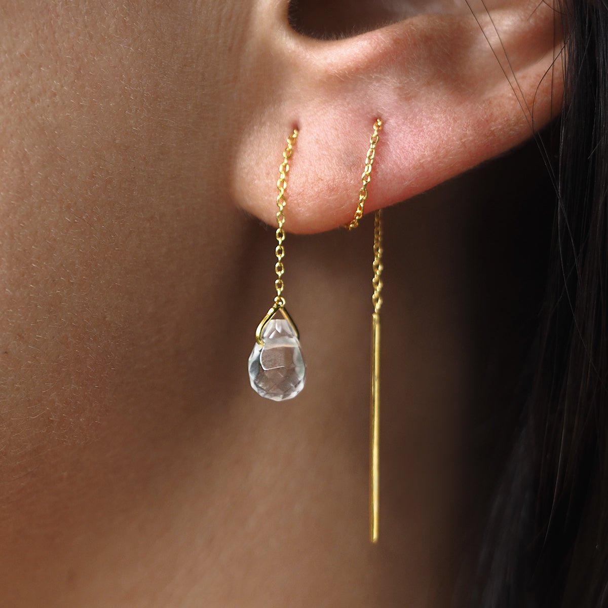 GENTA THREAD CHAIN EARRINGS - WHITE TOPAZ - BITS OF BALI JEWELRY