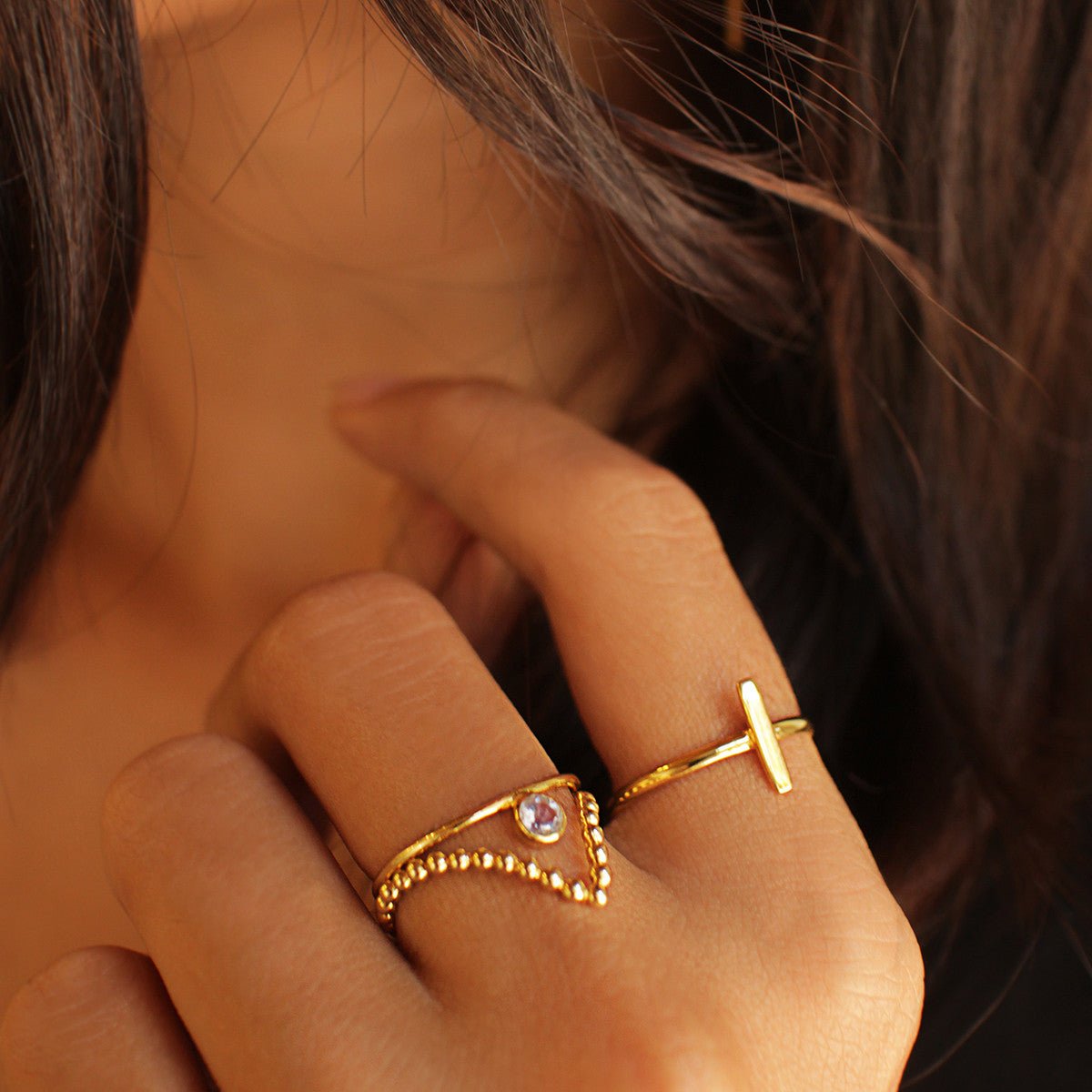 Giri Chevron Dotted Ring - Sterling Silver & Gold Vermeil | BITS OF BALI JEWELRY