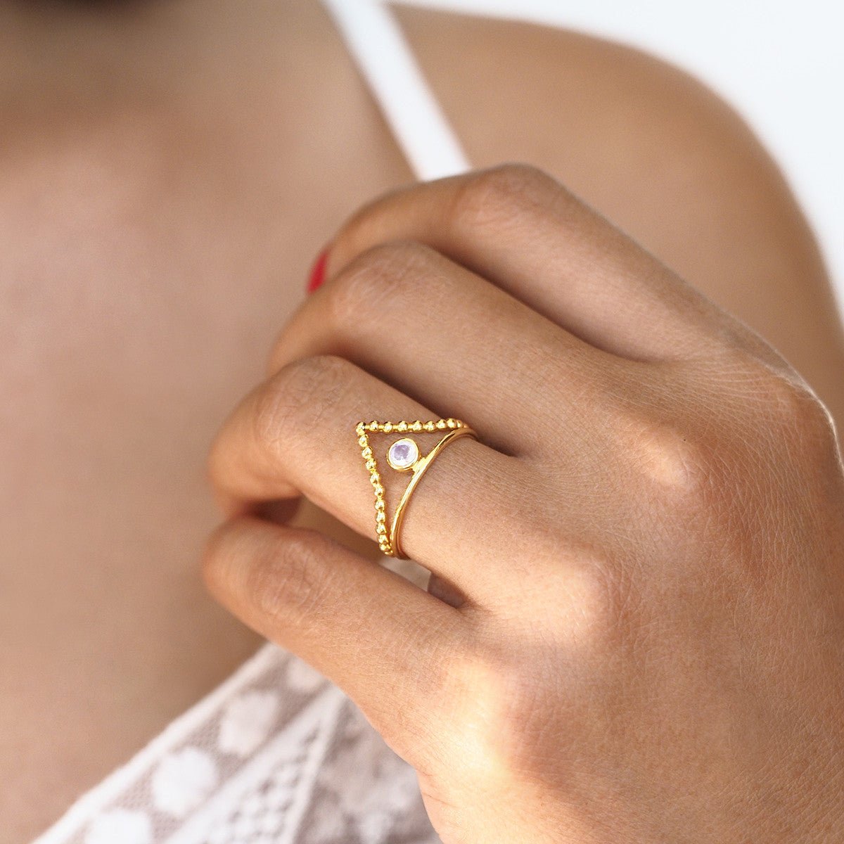 Giri Chevron Dotted Ring - Sterling Silver & Gold Vermeil | BITS OF BALI JEWELRY