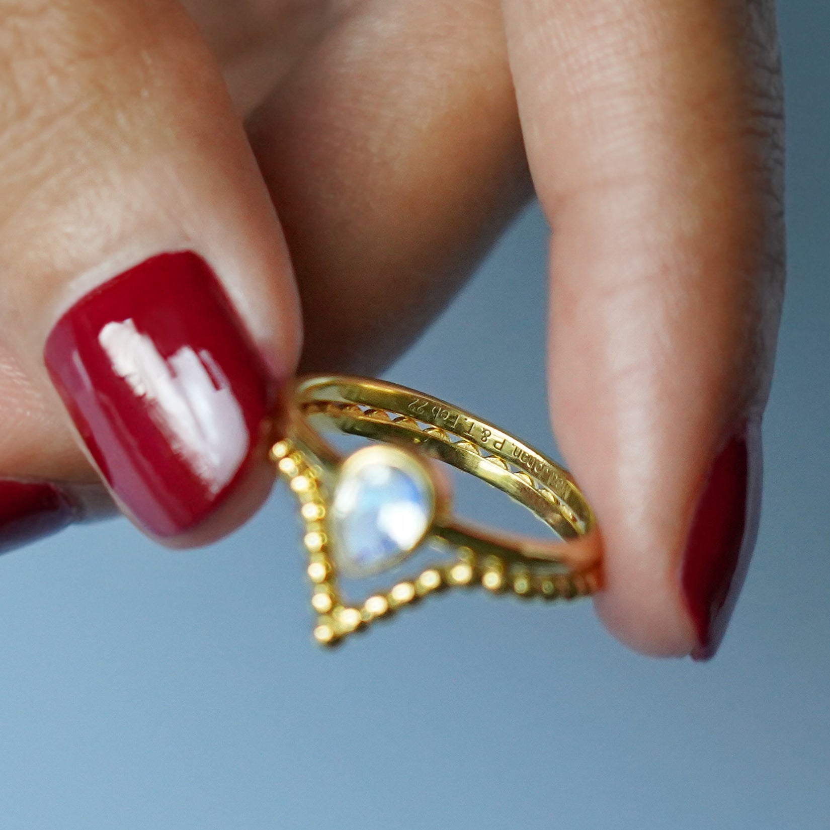 GIRI CHEVRON DOTTED RING - SOLID 14K GOLD - BITS OF BALI JEWELRY