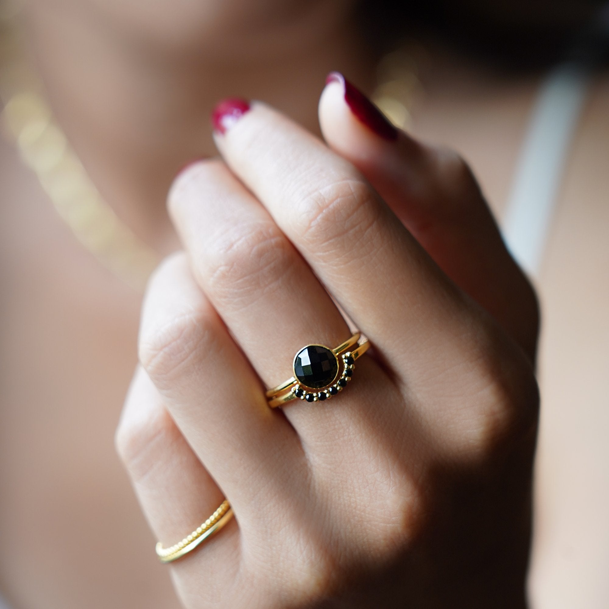 TARA HALF CIRCLE RING - BLACK SPINEL - Rings - BITS OF BALI JEWELRY