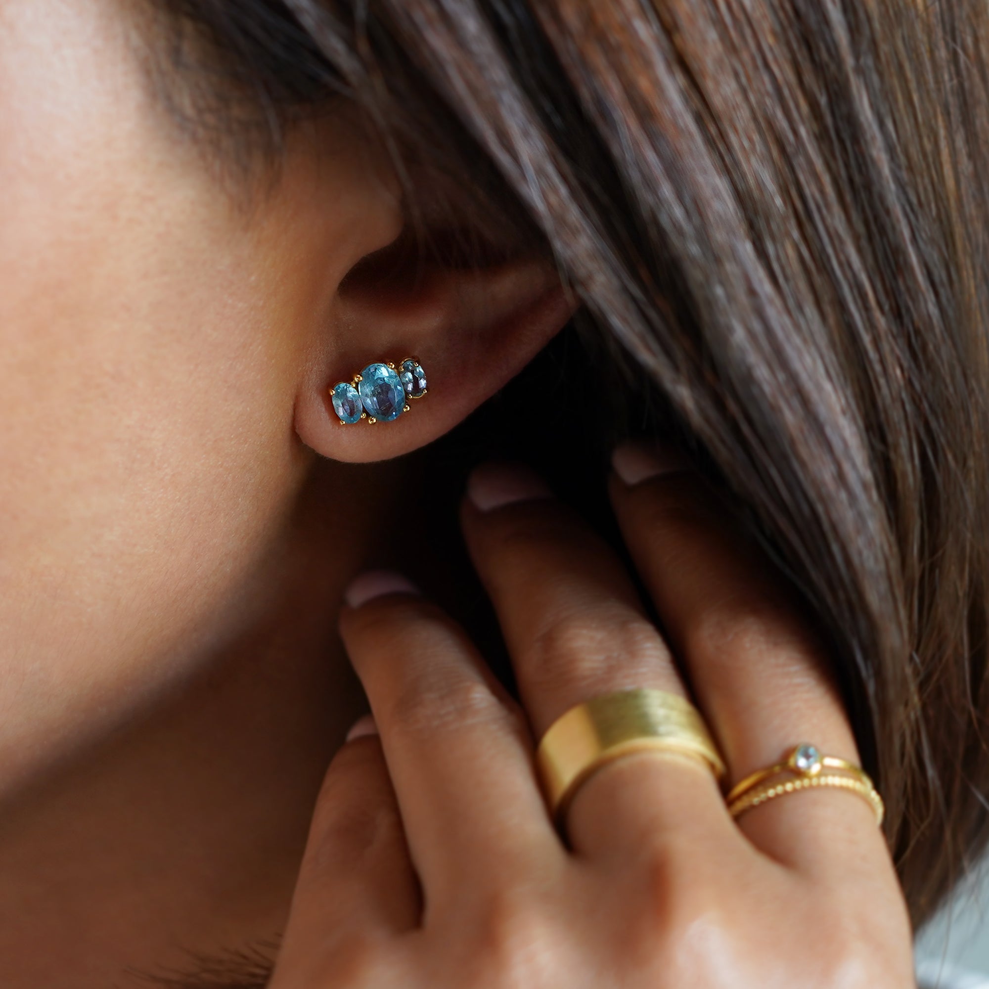 Trio Stone Earrings - Blue Topaz | BITS OF BALI JEWELRY