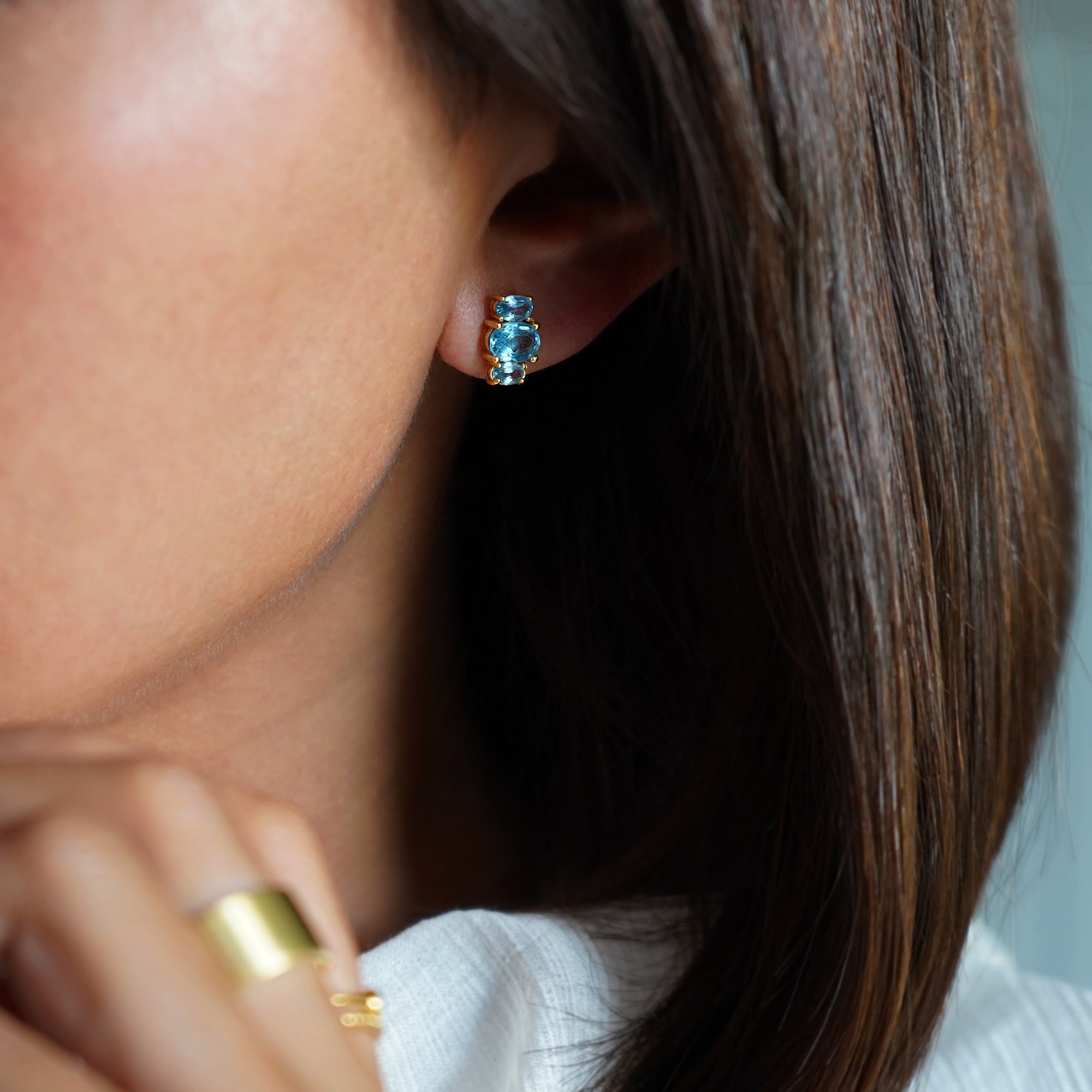 Trio Stone Earrings - Blue Topaz | BITS OF BALI JEWELRY