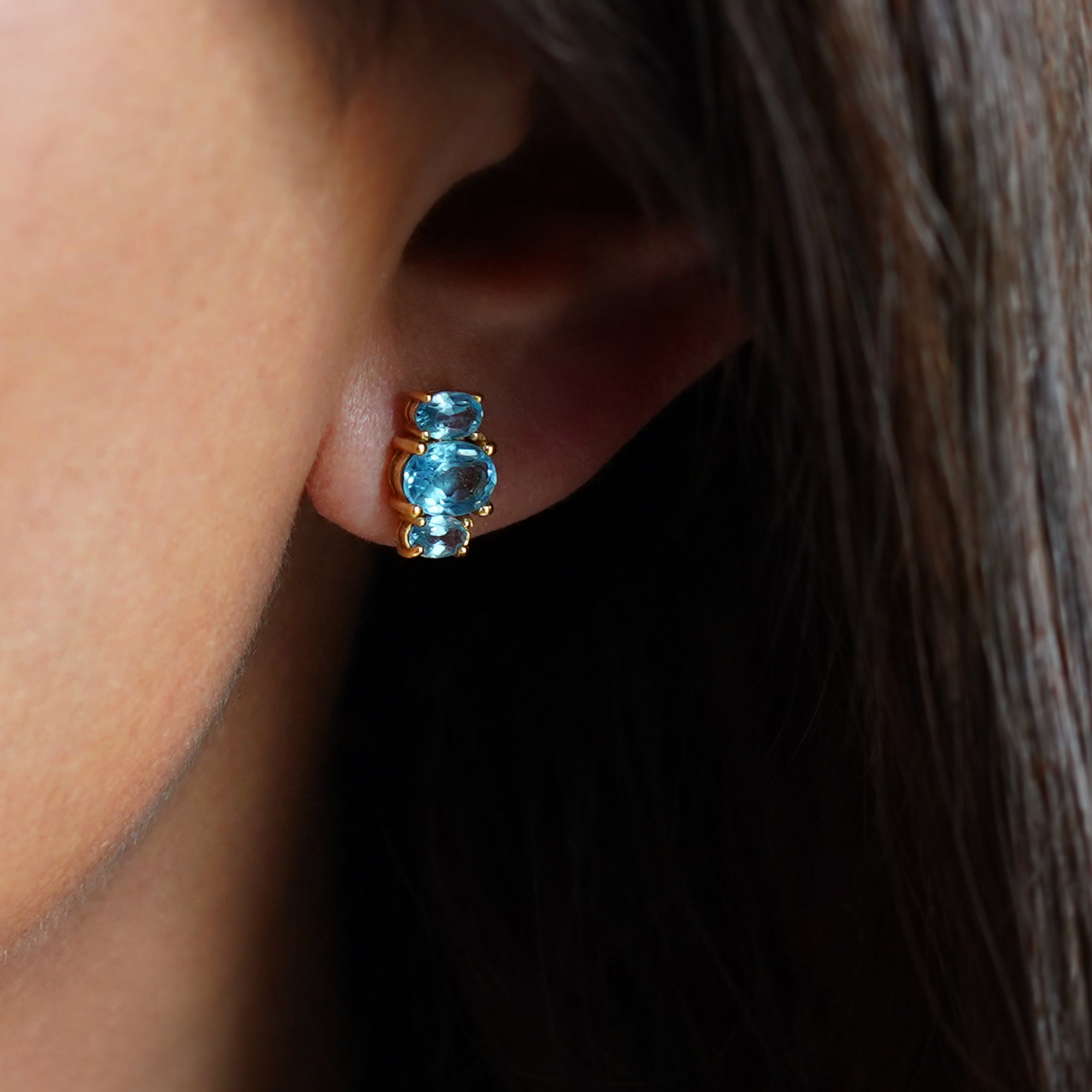 Trio Stone Earrings - Blue Topaz | BITS OF BALI JEWELRY