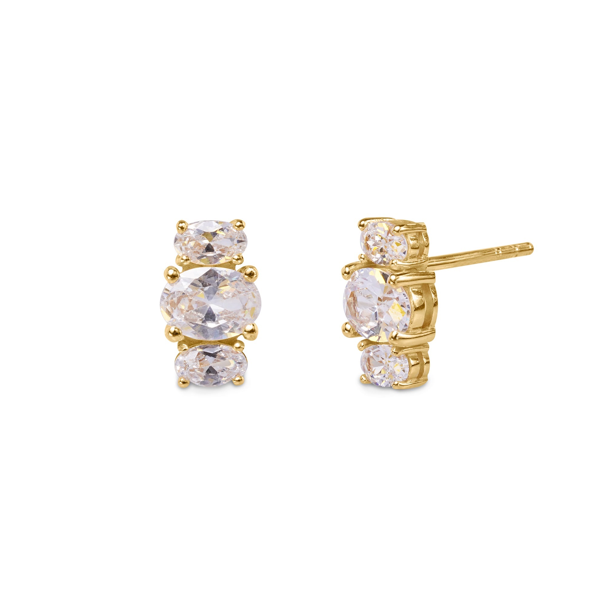 TRIO STONE EARRINGS - WHITE CUBIC ZIRCONIA - Earrings - BITS OF BALI JEWELRY