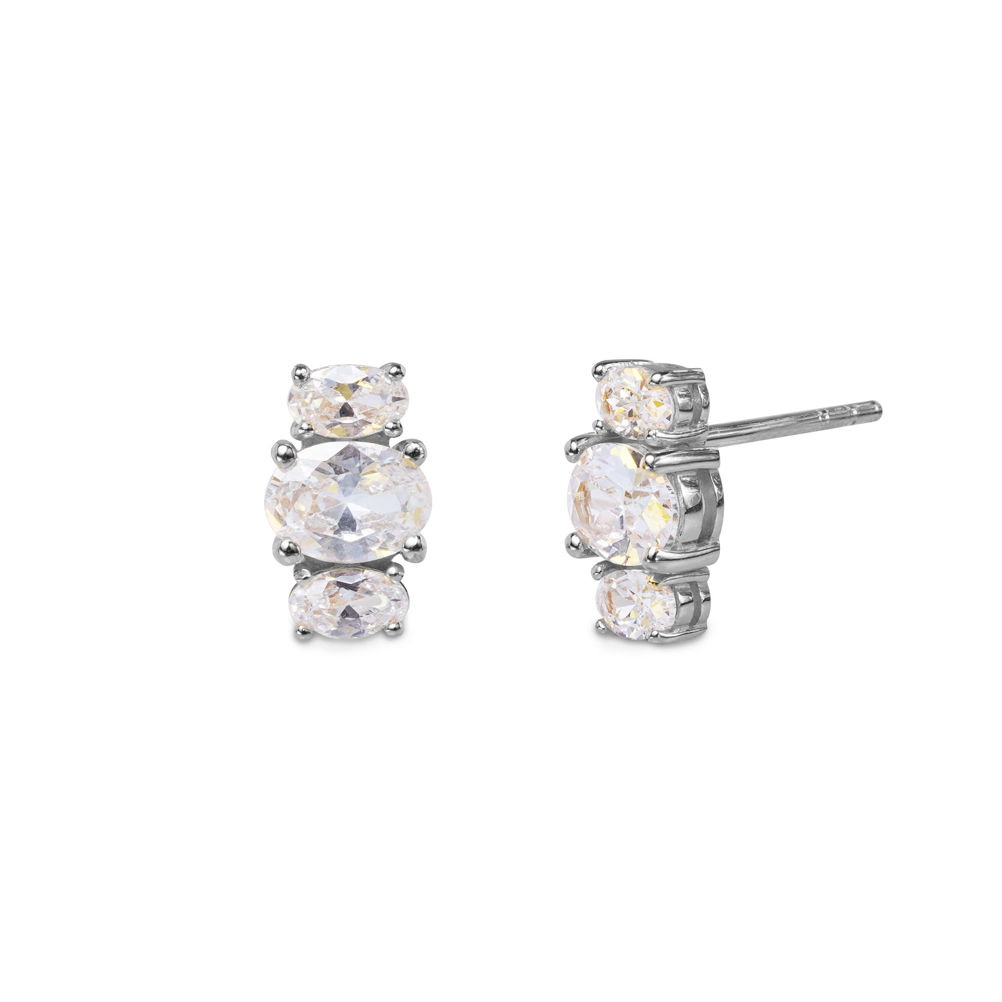 TRIO STONE EARRINGS - WHITE CUBIC ZIRCONIA - Earrings - BITS OF BALI JEWELRY